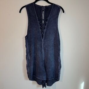 **Bundle only** Blue Life Indigo Sleeveless Bodysuit/Romper with Lace-Up Detail